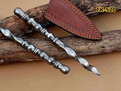handmade damascus cyclone tri edge dagger damascus fixed blade knife full tang kris dagger with leather sheath , best ma