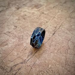 damascus steel rock hammered finish ring band handmade damascus ring men wedding ring men engagement ring men