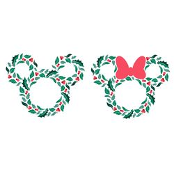 christmas holiday wreath mickey minnie mouse ears 6 color svg clipart images digital download sublimation cricut cut