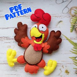 Felt rooster ornament pattern Felt toy pattern Farm ornaments Rooster pattern Felt toy sewing pattern Felt pattern