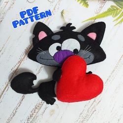 felt cat pattern valentine card felt cat ornament heart felt felt valentine's gift cat plush pattern diy valentine pdf