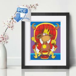 bull king cross stitch pattern bull cross stitch pattern king cross stitch pattern cross stitch pattern pdf