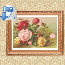 roses cross stitch pattern flowers cross stitch pattern instant pdf download cross stitch pattern pdf