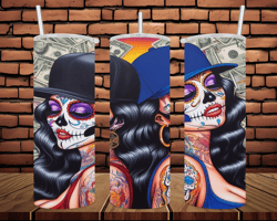 20 oz skinny tumbler wrap - dia de los muertos girl/ digital art/ ai image - sublimation design - png file