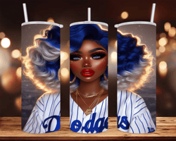 cute dodgers black girl wrap - 20 oz skinny tumbler wrap - sublimation design - png file