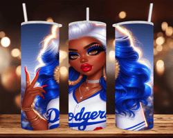 cute black girl dodgers wrap - 20 oz skinny tumbler wrap - sublimation design - png file