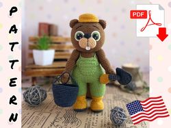 crochet pattern doll beaver builder. tutorial beaver in english in pdf. amigurumi beaver. animals pattern.