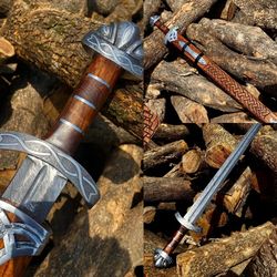 custom hand forged damascus steel viking sword sharp, battle ready sword aq98