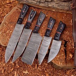 handmade damascus chef set of 5 piece's custom handmade chef set