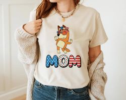 bluey mom ameican flag happy mothers day unisex tshirt, bluey mom shirt, best mom ever tee, july 4th shirt, gift for her