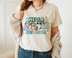 hello summer bluey vintage unisex tshirt, bluey mom shirt, best mom ever tee, family summer trip shirt, gift for her, mo