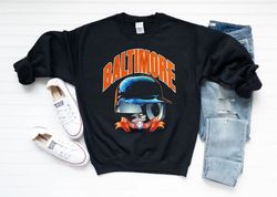 baltimore baseball vintage helmet unisex black sweatshirt, baltimore baseball team 90s retro shirt, baseball retro sweat