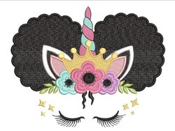 unicorn afro puffs princess embroidery design