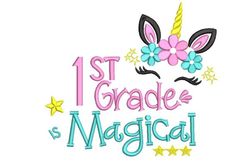 unicorn 1st grade magical embroidery design