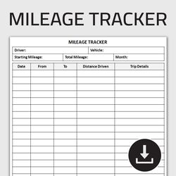 printable mileage tracker, vehicle mileage log, mileage sheet, business mileage record sheet, editable template