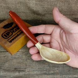 handmade wooden spoon from natural ash wood with comfortable handle painted with milk paint
