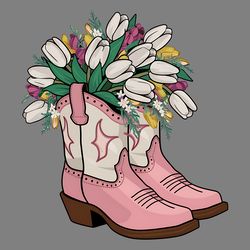 cowgirl boots tulip flower png digital download
