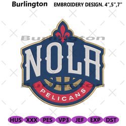 new orleans pelicans logo machine embroidery files, new orleans pelicans embroidery design file, new orleans pelicans em