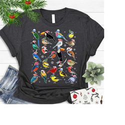 bird christmas shirt, bird types shirt, cute bird christmas shirt, bird lovers christmas gift, unisex t-shirts