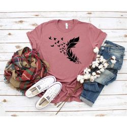 feather birds shirt, graphic tee, feather unisex shirt, women bird shirt, bird tshirt, unisex t-shirt