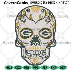 green bay packers skull nfl team embroidery design file