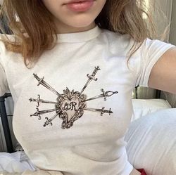 lana del rey baby tee, aesthetic 00s fashion, cute letter print baby tee, y2k streetwear, lana del rey t-shirt, ldr baby