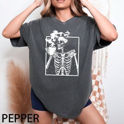 Comfort Colors Coffee Skeleton Shirt, Skeleton Drinking Coffee Shirt, Skeleton Shirt, Coffee Lover Shirt, Skull Shirt