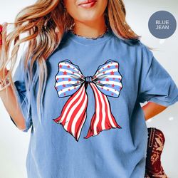 4th of july bow shirt, 4th of july shirt, patriotic shirt, coquette usa bow shirt, american flag shirt