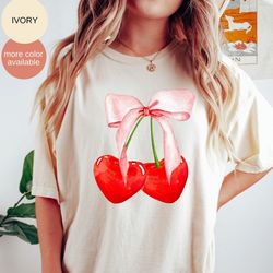 cherry coquette shirt, valentines day shirt, cherry lover gift, cute hearts and bow shirt, soft girl era shirt