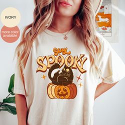 pumpkin and black cat shirt, halloween shirt, stay spooky shirt, spooky season, vintage fall shirt