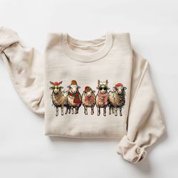 sheep christmas light sweatshirt, christmas crewneck, holiday gift for farmer, christmas sheep sweater, farm animal xmas