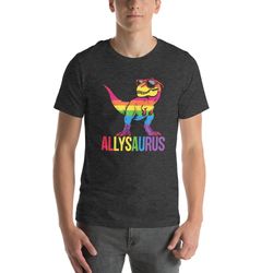 allysaurus funny lgbt dinosaur t rex shirt, gay pride dino rainbow shirt, pride ally shirt, dinosaur lover shirt