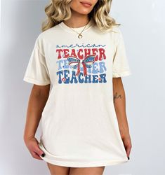 american teacher shirt, 4th of july shirt, retro teacher shirt, coquette bow shirt, patriotic shirt, american parade shi