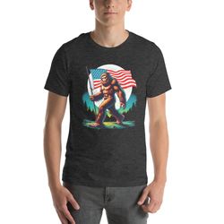 bigfoot american usa flag shirt, 4th of july shirt, patriotic red white blue, sasquatch believer lover shirt, memorial d