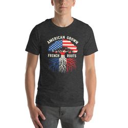 french roots american grown tree family heritage shirt, half american flag shirt, usa france flag shirt