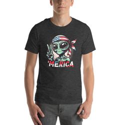 funny alien america shirt, patriotic extraterrestrial shirt, american usa flag, 4th of july, peace sign, fathers day