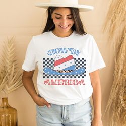 howdy america shirt, 4th of july shirt, america red blue shirt, retro western shirt, patriotic shirt, cowboy hat shirt