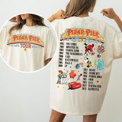 vintage pixar pier tour characters shirt, pixar fest 2024 matching shirt, meet me at pixar pier, disneyland family pixar
