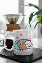 Bubu And Dudu Coffee Mug, Love Heart Cute Cartoon Pet, Lovers Mug, Cute Mug,Happy Valentines Day Gift 11 oz Ceramic Mug
