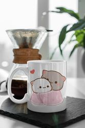 Mochi Peach And Goma Cute Cat Love Heart 11 oz Ceramic Mug Gift Birthday Gift