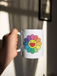 rainbow flower positive sticker 11 oz ceramic mug gift birthday gift