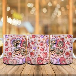 couple valentine 11oz coffee mug wrap png, 3d inflated pink valentine mug, happy valentines day wrap, wife and husband