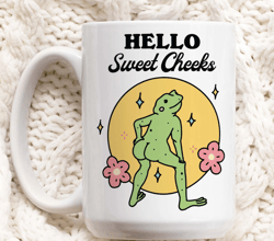 frog sweet cheeks coffee mug, funny rude ceramic cup, frog lover gift, colleage friend gift idea