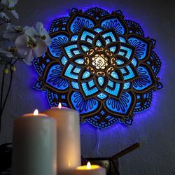 handmade wooden mandala wall lamp