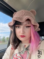 crochet cute bear bucket hat