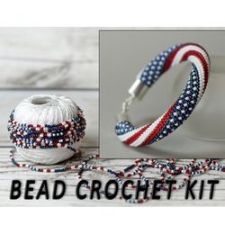 diy kit bracelet, making kit, bead crochet kit, bracelet usa flag, beading kit, diy jewelry, bracelet american flag, bracelet 4th july, flag