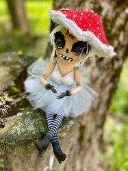 halloween doll for creepy decor . creepy doll . scary doll . halloween home decor . black christmas gift . gothmas . creepmas . mushroom doll.