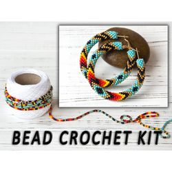 bead crochet kit green hoop earrings, seed bead earrings hoops, making jewelry kit, craft projects, bead crochet pattern, diy kit