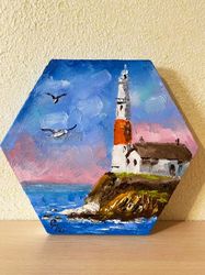 original oil painting lighthouse wall art impasto art seascapes artwork