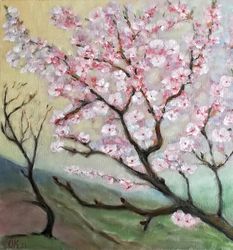 large cherry blossoms paintings - flowers hanging square paintings for liwing room decor